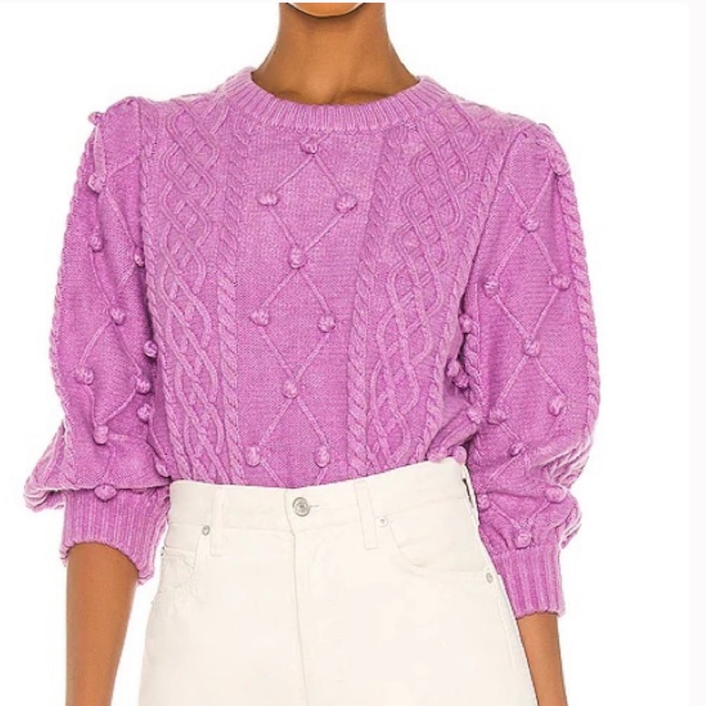 Love & Lemons Florentina Cable Knit Amethyst Purple Pom Pom Sweater - XS